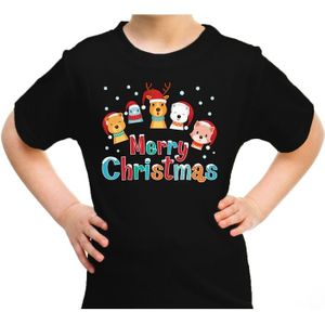 Foute kerst shirt / t-shirt dierenvriendjes Merry christmas zwart voor kinderen - kerstkleding / christmas outfit