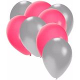 50x ballonnen zilver en roze - knoopballonnen