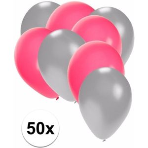 50x ballonnen zilver en roze - knoopballonnen