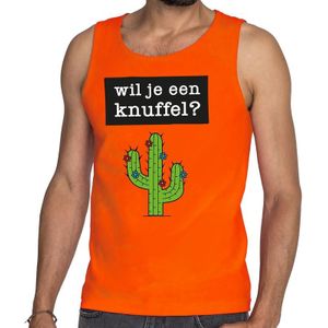 Wil je een Knuffel tekst tanktop / mouwloos shirt oranje heren - heren singlet Wil je een Knuffel - oranje kleding