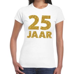 25 jaar goud glitter verjaardag t-shirt wit dames - verjaardag / jubileum shirts