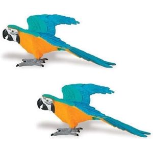 Set van 2x stuks speelgoed dieren/vogels figuur  blauw/gele Ara papegaai van plastic 10 cm