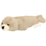 Inware Pluche zeehond pup knuffel - liggend -  beige - polyester - 20 cm