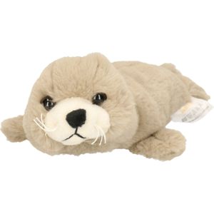 Inware Pluche zeehond pup knuffel - liggend -  beige - polyester - 20 cm