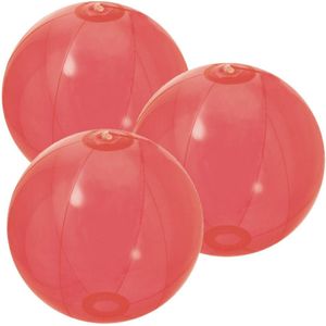 10x stuks opblaasbare strandballen plastic transparant rood 28 cm - Strand buiten zwembad speelgoed