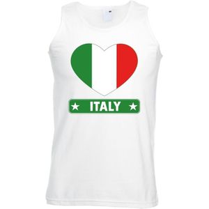 Italie singlet shirt/ tanktop met Italiaanse vlag in hart wit heren