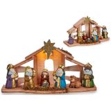 Krist+ kerststal - met beeldjes en verlichting - L30 x B9 x H16 cm