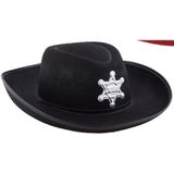 Verkleedset cowboyhoed Sheriff - zwart - met rode hals zakdoek - voor kinderen
