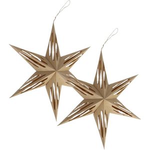 2x stuks papieren decoratie kerstster lampionnen lichtbruin 40 cm - Kerststerren - Kerstdecoratie/kerstversiering