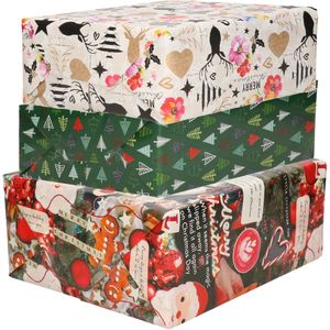 Bellatio Decorations 9x luxe kerst cadeaupapier rollen in 3-stijlen - Inpakpapier