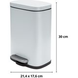 Spirella Pedaalemmer Venice - wit - 5 liter - metaal - L21 x H30 cm - soft-close - toilet/badkamer