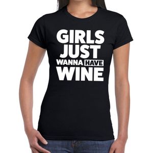 Girls just wanna have Wine tekst t-shirt zwart dames - dames shirt  Girls just wanna have Wine