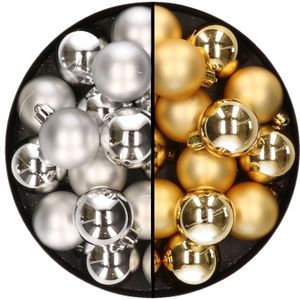 32x stuks kunststof kerstballen mix van zilver en goud 4 cm - Kerstversiering