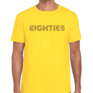 Eighties goud glitter tekst t-shirt geel heren - Jaren 80/ Eighties kleding
