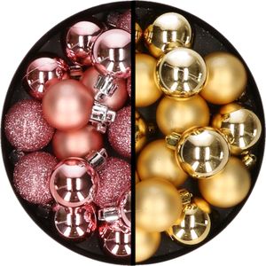 Kerstballen 36x stuks - 3 en 4 cm - roze en goud - kunststof