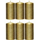 6x Creme gouden cilinderkaars/stompkaars 7 x 13 cm 25 branduren - Geurloze creme goudkleurige kaarsen - Woondecoraties