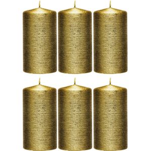 6x Creme gouden cilinderkaars/stompkaars 7 x 13 cm 25 branduren - Geurloze creme goudkleurige kaarsen - Woondecoraties