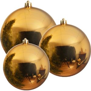 3x Grote gouden kerstballen van 14/20/25 cm glans van kunststof - Winkel/etalage kerstversiering