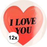 12 x Cadeaustickers I Love You hart 9 cm