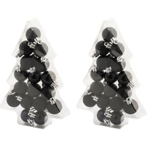 34x stuks kleine kunststof kerstballen zwart 3 cm mat/glans/glitter - Onbreekbare plastic kerstballen - Kerstversiering