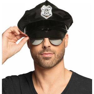 Carnaval verkleed politiepet - met donkere zonnebril - zwart - heren/dames - verkleedkleding accessoires