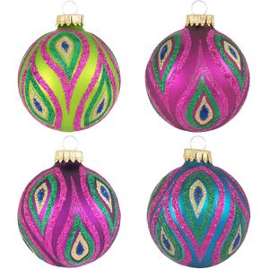 12x Color splash gekleurde glazen kerstballen glitter 7 cm kerstversiering - Kerstversiering/kerstdecoratie gekleurd