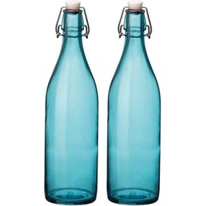 Set van 2x stuks turqouise giara flessen met beugeldop - Woondecoratie giara fles - Turqouise weckflessen