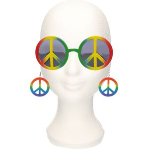 Verkleed set Sixties/Hippie/Flower Power Peace oorbellen en zonnebril