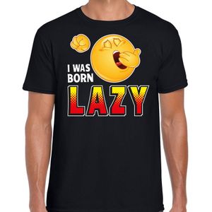 Funny emoticon t-shirt yes I was born lazy zwart voor heren -  Fun / cadeau - Foute party kleding