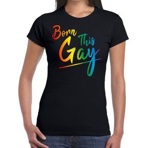 Born this Gay pride t-shirt zwart met regenboog tekst voor dames - lgbt kleding