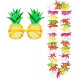 Tropische Hawaii party verkleed accessoires set - Ananas zonnebril - bloemenkrans multi kleuren - voor dames