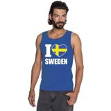 Blauw I love Zweden supporter singlet shirt/ tanktop heren - Zweeds shirt heren