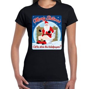 Fout Kerstshirt / t-shirt  - Merry shitmas who stole the toiletpaper - zwart voor dames - kerstkleding / kerst outfit