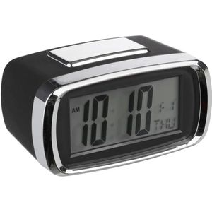 Atmosphera Tafelklok/wekker/alarmklok Snooze - zwart/zilver - kunststof - 10 x 6 cm - Digitaal/LED - batterij voeding