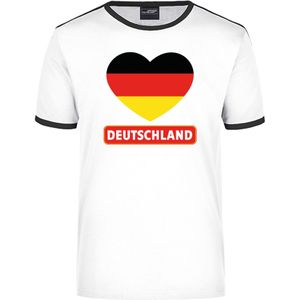 Deutschland wit/zwart ringer t-shirt Duitsland vlag in hart - heren - Germany landen shirt - supporter kleding