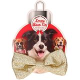 2x stuks kerst vlinderstrikje goud 6 x 13 cm - - voor middelgrote honden - Kerst accessoires voor huisdieren