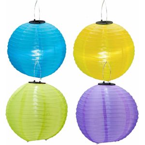 4x stuks gekleurde buiten/tuin party solar lampionnen van 30 cm - Zonne-energie tuinverlichting