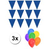 Pakket 3x vlaggenlijn XL blauw incl gratis ballonnen
