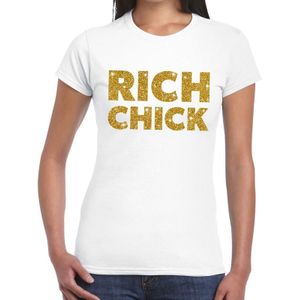 Rich chick goud glitter tekst t-shirt wit voor dames