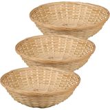 Broodmandje rond - 3x - bamboe hout - D22 cm - mandje rotan/riet - broodmanden/fruitmanden