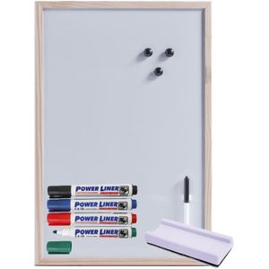 Zeller Magnetisch whiteboard/memobord - houten rand - 40 x 60 cm - 4x power liner stiften/wisser