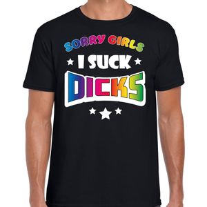 Bellatio Decorations Gay Pride T-shirt voor heren - sorry girls i suck dicks - zwart - regenboog