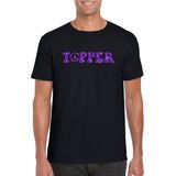 Toppers in concert Zwart Flower Power t-shirt Topper met paarse letters heren - Sixties/jaren 60 kleding