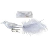3x stuks decoratie vogels op clip zilver 20 cm - Decoratievogeltjes/kerstboomversiering/bruiloftversiering