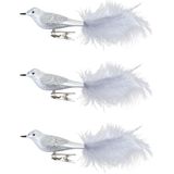 3x stuks decoratie vogels op clip zilver 20 cm - Decoratievogeltjes/kerstboomversiering/bruiloftversiering