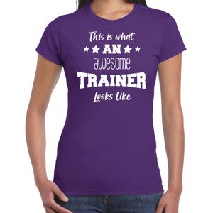 Bellatio Decorations cadeau t-shirt voor dames - awesome trainer - trainer bedankje - paars