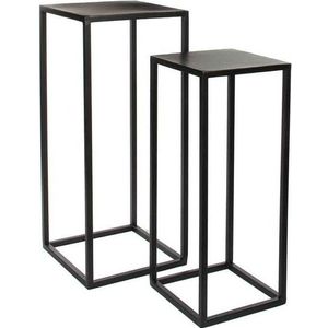 2x Bijzettafels/plantenstandaards Goa 30 x 30 x 70 cm - Zwarte metalen plantenhouder/plantentafel - Woonaccessoires