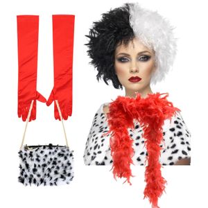 Cruel lady verkleed accessoire set - 4-delig - dalmatier schurk - Pruik en accessoires