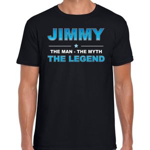 Naam cadeau Jimmy - The man, The myth the legend t-shirt  zwart voor heren - Cadeau shirt voor o.a verjaardag/ vaderdag/ pensioen/ geslaagd/ bedankt