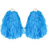 Cheerballs/pompoms - 6x - blauw - met franjes en ring handgreep - 28 cm